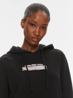 Calvin Klein Kadın Ck Dıffused Kapüşonlu Sweatshirt - Siyah