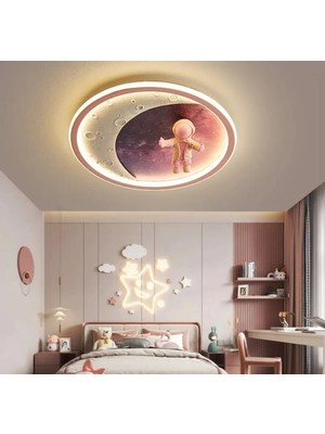 Burenze Modern 3 Renk Kumandalı Dimmer Özellikli Ledli Çocuk Odası Avize Moonlight Led Avize Pembe