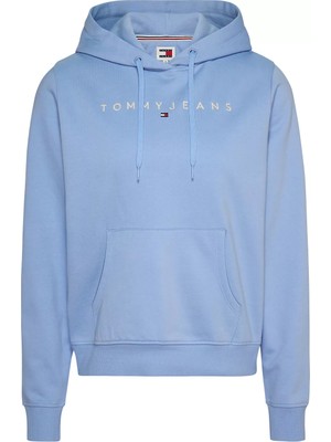 Tommy Hilfiger Kadın Tjw Reg Lineer Kapüşonlu Sweatshirt - Mavi