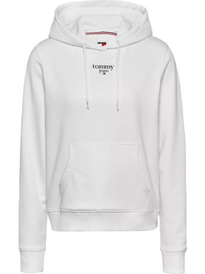 Tommy Hilfiger Kadın Tjw Essentıal Logo 1 Hoodıe Ext Sweatshirt-Beyaz