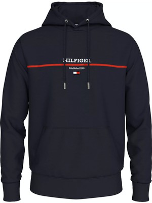 Erkek Hılfıger Strıpe Terry Hoody Sweatshirt-Lacivert