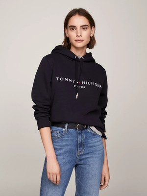 Tommy Hilfiger Kadın Regular Fit Logo Baskılı Sweatshirt-Lacivert