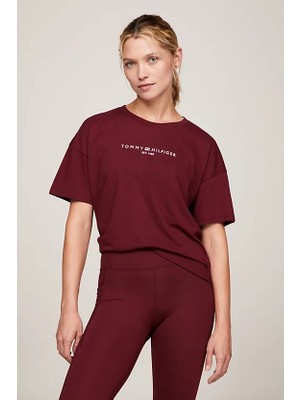 Tommy Hilfiger Kadın Ess Mini Corp Rahat Kesim T-Shirt - Bordo