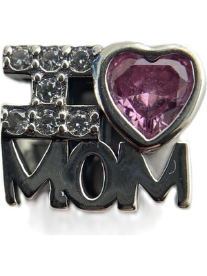 Zeyyn Sılver 925 Ayar Gümüş I Love Mom Taşlı Charm