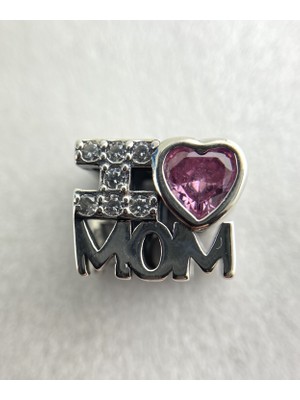 Zeyyn Sılver 925 Ayar Gümüş I Love Mom Taşlı Charm