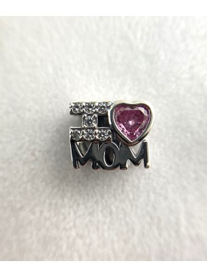 Zeyyn Sılver 925 Ayar Gümüş I Love Mom Taşlı Charm