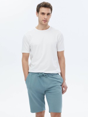 Kip Beyaz Bisiklet Yaka Pamuk Karışımlı T-Shirt