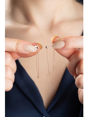 Silvano Jewelry 925 Ayar Gümüş Rose Zincir Küpe