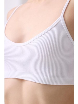 Cottonhill Premium - Kadın Beyaz Seamless Ip Askılı Crop Top Büstiyer