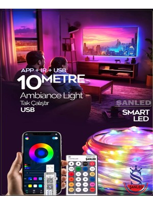 ŞANLED Sese ve Müziğe Duyarlı Bluetooth Özellikli Rgb Şerit LED - 10 Metre 5050 Smd Iç Mekan 3 Çip