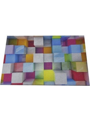 My Floor Cubes Baskılı Çift Taraflı Kauçuk Kapı Önü Paspası