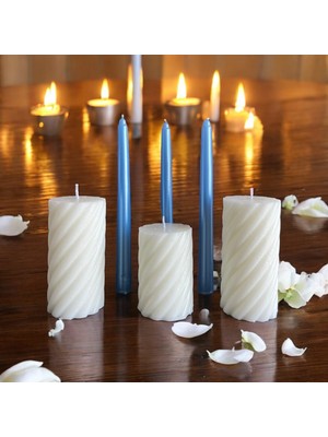 Mak Candle Dekoratif 6'lı Mum Hediyelik Şamdan ve Blok Set