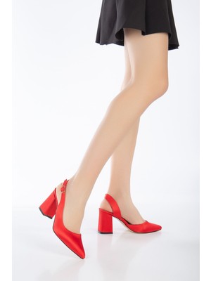 Shemard Tonia Kırmızı Saten Topuklu Kadın Ayakkabı