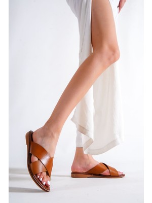 Shemard Lupin Hakiki Deri Kadın Kahverengi  Terlik