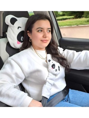 Zolo Kids Sevimli Panda Araba Boyun Yastığı ve Emniyet Kemeri Aksesuarı Peluş Kılıf Seti (1 Yastık ve 1 Kılıf)