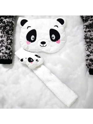 Zolo Kids Sevimli Panda Araba Boyun Yastığı ve Emniyet Kemeri Aksesuarı Peluş Kılıf Seti (1 Yastık ve 1 Kılıf)