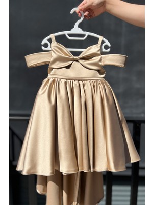 Bertuğ Bebek Camel Kahve Kız Çocuk Bebek Abiye Saten Kuyruklu Elbise