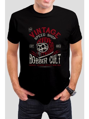 Vintage Baskılı Siyah Tişört C950
