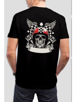 Kuru Kafa Motor Baskılı Siyah Tişört C945