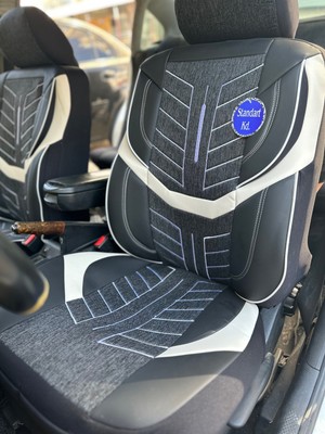 ARGALI Oto Koltuk Kılıfı Üniversal Keten ve Suni Deri, Ön Arka Cepli Oto Koltuk Kılıf