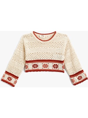 Koton Crop Kazak Ajurlu Çiçek Detaylı