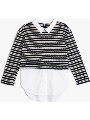 Koton Gömlek Detaylı Sweatshirt Çift Kumaş Detaylı