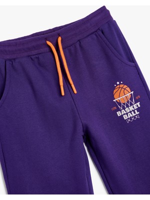 Jogger Eşofman Altı Basketbol Baskılı Beli Bağlamalı Cepli