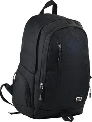 Glanart Ortaokul Lise Siyah Su Geçirmez Astarlı Kumaş Sırt Çantası 3 Bölmeli