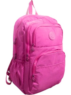 Glanart 4 Bölmeli Su Geçirmez Krinkıl Kumaş Okul Sırt Çantası Ortaokul Lise Pembe