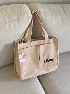 Baglovis Kanvas Kumaş Nakış Detaylı Büyük Omuz Çantası