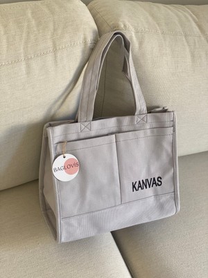 Baglovis Kanvas Kumaş Nakış Detaylı Büyük Omuz Çantası