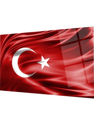 Exela Home Kırmızı Dalgalı Türk Bayrağı Cam Tablo Red Wavy Turkish Flag Glass Painting