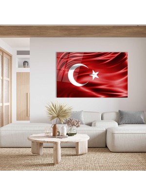 Exela Home Kırmızı Dalgalı Türk Bayrağı Cam Tablo Red Wavy Turkish Flag Glass Painting