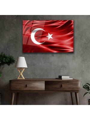 Exela Home Kırmızı Dalgalı Türk Bayrağı Cam Tablo Red Wavy Turkish Flag Glass Painting