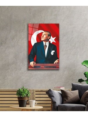 Exela Home Atatürk Cam Tablo 4mm Dayanıklı Temperli Cam, Atatürk Glass Wall Art