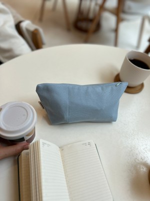 Sumicorn Design Soft Mavi Yıkanabilir Fermuarlı Tek Gözlü Bez Kalemlik Kalem Kutusu Cüzdan Makyaj Çantası