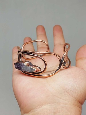 Yaşam Tohumu Ametist Taşlı Motifli Bakır Bileklik (52666)