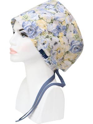 Doktorbonem Tesettür Beden Yağlı Boya Çiçekler Mavi Cerrahi Bone Doktor Hemşire Sağlıkçı Hastane Bonesi