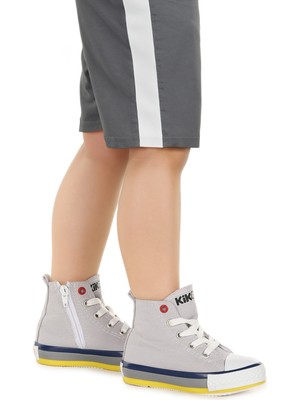 Kiko Kids Tinna Bağcıklı Erkek Çocuk Boğazlı Keten Spor Ayakkabı Gri