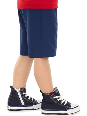Kiko Kids Tinna Bağcıklı Erkek Çocuk Boğazlı Keten Spor Ayakkabı Lacivert