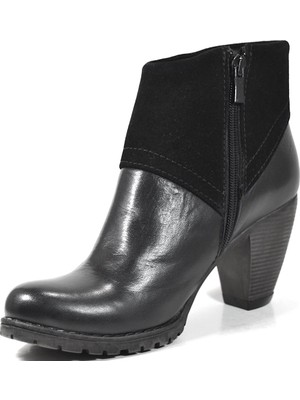 Beety 103 Deri Siyah & Taba Kalın Topuklu Kadın Bot