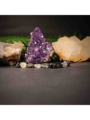 Doğal Taş Bileklik Kolye Rutil Kuvars Amorf Kesim Makrome Örgü Doğal Taş Bileklik