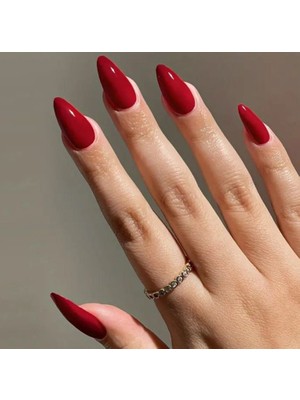 Trend Vitrin Kan Kırmızı Desenli Nail Art Oval Badem Kadın Takma Tırnak Protez Tırnak Set YILBAŞI KONSEPT HEDİYE