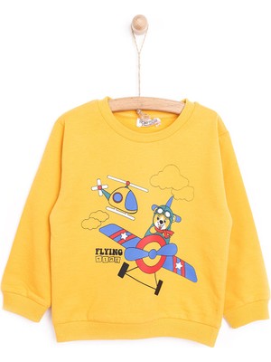 Hello Baby Basic Az Şardonlu Helikopter Baskılı Sweatshirt Erkek Çocuk