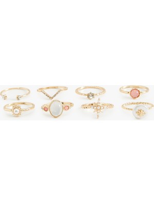 Koton Yüzük Seti 8'li Incili Taşlı Çelik Karışımlı