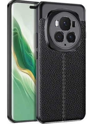 Microcase Honor Magic 6 Pro 5g Leather Serisi Deri Efekt Silikon Kılıf - Siyah AL3337