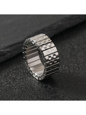 Chavin Lastikli Silver Çelik 10 mm Unisex Lastikli Geniş Erkek Yüzük EV39BY