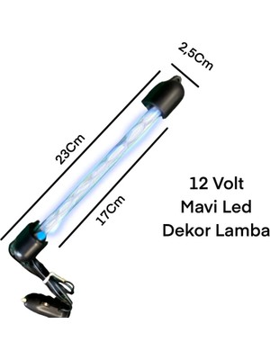 Gcstore 12V Oto Iç Tavan Lambası ve Araç Altı Mavi LED Lamba Dışı Korumalı Vidalı Çakmaklık Uçlu 23CM