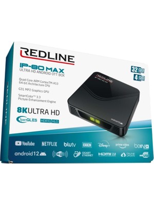 Redline IP-80 Max Box Ultra HD Android OTT Box Wi-Fi HDMI USB Bağlantı Özellikleri ile