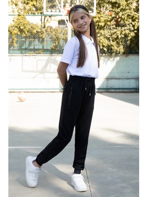 Lacivert Fermuar Cepli Kız Çocuk Okul Eşofman Altı 19197